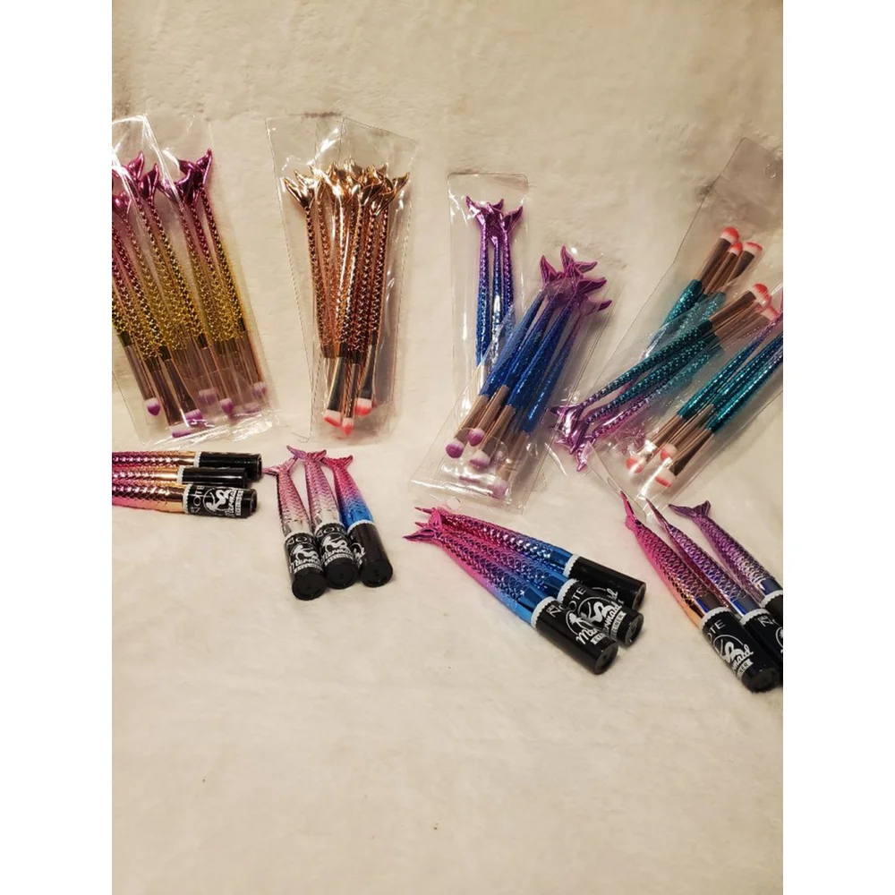 Mermaid Makeup Brushes and Mascara Set. Random color will be picked 1 of each.